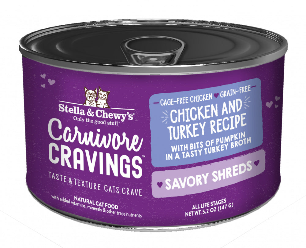 Stella & Chewy's Carnivore Cravings Savory Shreds Chicken & Turkey Dinner in Broth Wet Cat Food