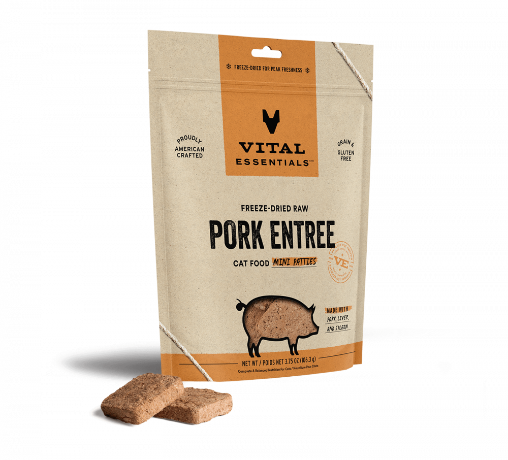 Vital Essentials Freeze Dried Raw Pork Entree Cat Food Mini Patties