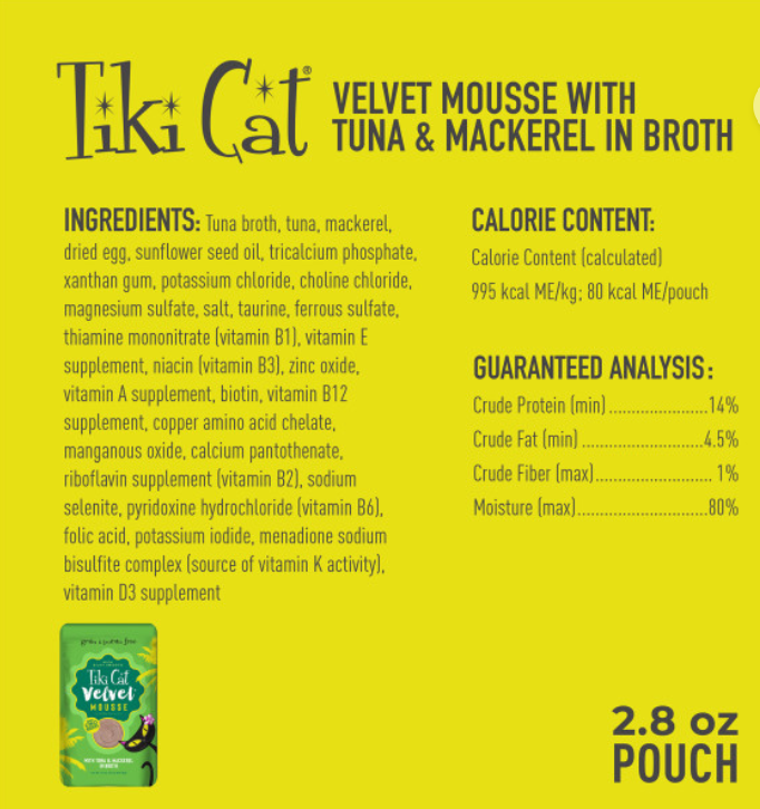 Tiki Cat Velvet Mousse Tuna & Mackerel Wet Cat Food Pouches