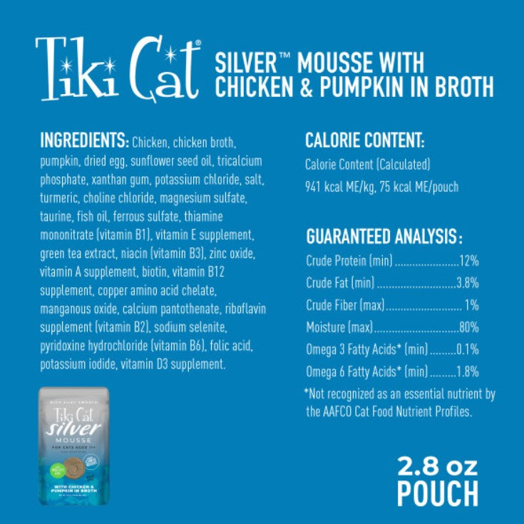 Tiki Cat Silver Mousse Chicken & Pumpkin Wet Cat Food for Seniors Food Pouch