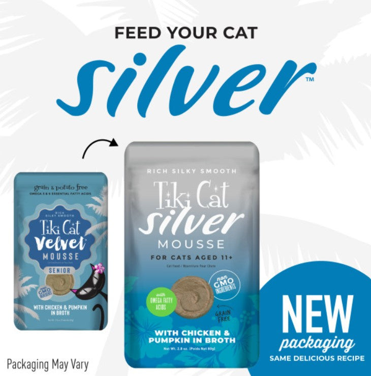 Tiki Cat Silver Mousse Chicken & Pumpkin Wet Cat Food for Seniors Food Pouch