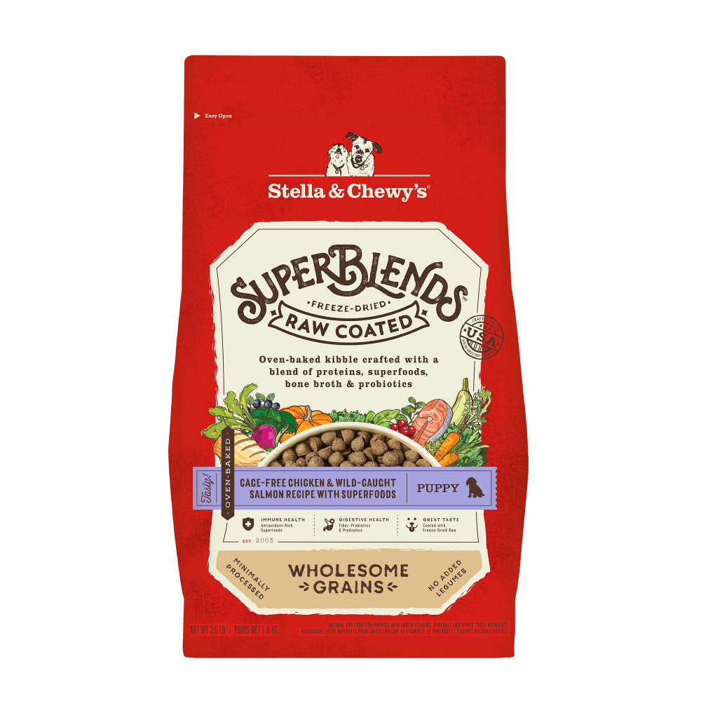 Stella & Chewy's SuperBlends Raw Coated Wholesome Grains Puppy Cage Free Chicken & Wild Caught Salmon Recipe with Superfoods