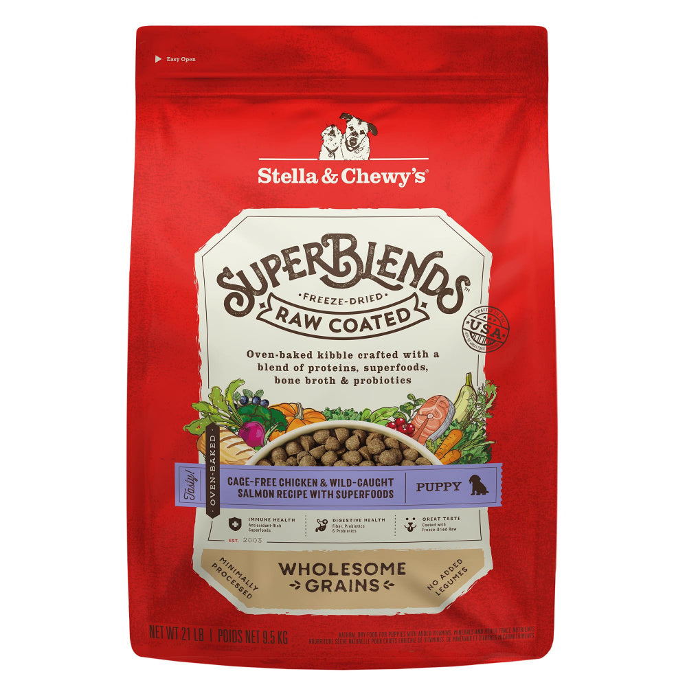 Stella & Chewy's SuperBlends Raw Coated Wholesome Grains Puppy Cage Free Chicken & Wild Caught Salmon Recipe with Superfoods