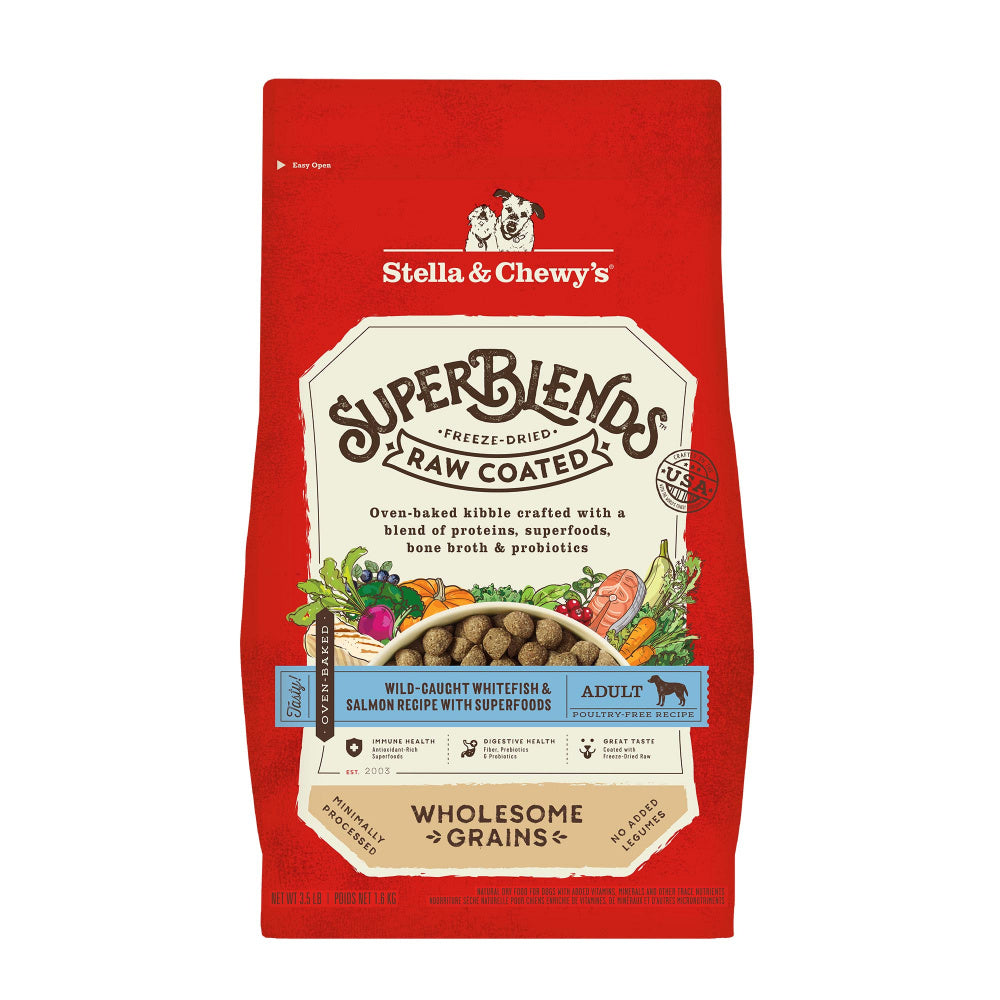 Stella & Chewy's SuperBlends Raw Coated Wholesome Grains Wild Caught Whitefish & Salmon Recipe with Superfoods