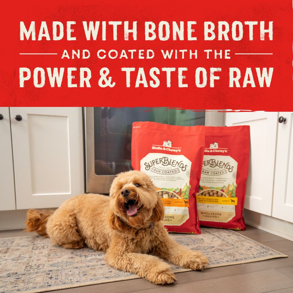 Stella & Chewy's SuperBlends Raw Coated Wholesome Grains Grass Fed Beef & Beef Liver & Lamb Recipe with Superfoods