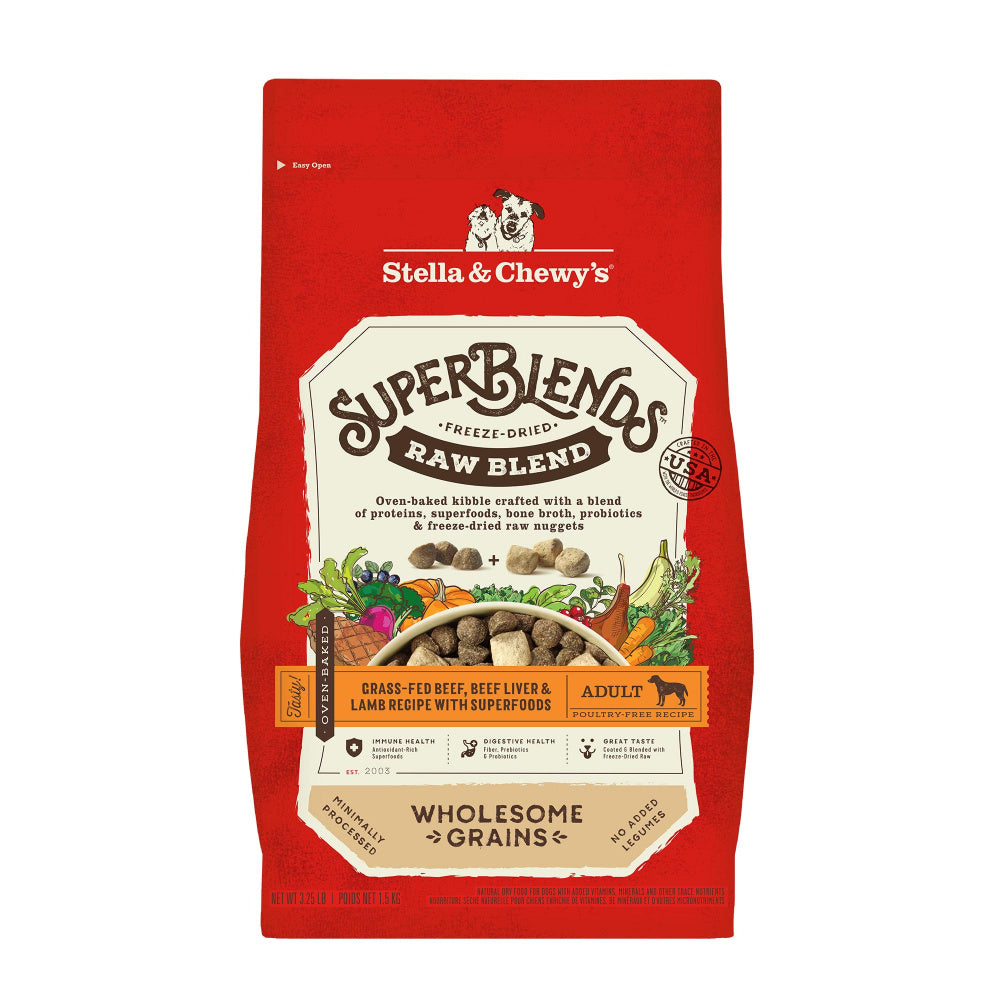 Stella & Chewy's SuperBlends Raw Blend Wholesome Grains Grass Fed Beef & Beef Liver & Lamb Recipe with Superfoods